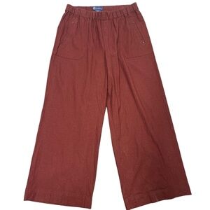 Democracy Pants Women Rust PXL High Rise PullOn Wide Leg Linen Blend Utility Pkt